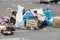 Garbage remains on the street at the site of the street market in the city of Milan.