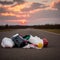 garbage road sunset 8k hyper-realistic Sony 50mm 1.4 --ar. (AI)