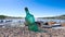 Garbage on the sea beach ecologic concept
