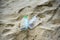 Garbage in the sea with plastic bottle , plastic cup on beach sandy dirty sea on the island - Environmental problem of rubbish