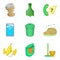 Garbage service cleaning icon set, cartoon style