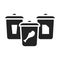 Garbage sorting: paper, glass, food black glyph icon. Waste recycling. Pictogram for web page, mobile app, promo