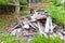 Garbage timber pile in construction house renovate site