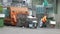 The garbage transfer station, the workers are loading and unloading the garbage