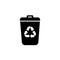 Garbage Trash can Vector Icon. Eco Bio concept, recycling. Flat design illustration isolated on white background. Black