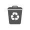 Garbage Trash can Vector Icon. Eco Bio concept, recycling. Flat design illustration isolated on white background. Black