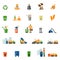 Garbage and trash flat icons set