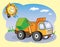 Garbage truck and the sun