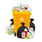 Garbage waste and bag plastic and yellow recycle bin isolated on white, pile of plastic garbage waste many, plastic