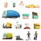 Garbage Waste Sorting Cartoon Icons Set