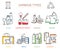 Garbage Waste Types Sorting Thin Line Icon Set. Vector