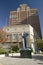 Garcia de San Francisco statue with cross in front of Plaza Motor Hotel in Plaza district of El Paso, Texas