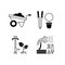 Garden accessories black linear icons set