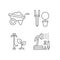 Garden accessories linear icons set