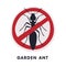 Garden Ant Harmful Insect Prohibition Sign, Pest Control and Extermination Service Vector Illustration on White