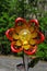 Garden Art - Orange Metal with Glass Flower - Sphere with Petals