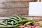 Garden beans on wooden table