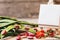 Garden beans on wooden table