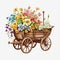 Garden Beauty: Colorful Spring Flowers in a Rustic Wooden Wagon AI Generated