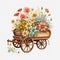 Garden Beauty: Colorful Spring Flowers in a Rustic Wooden Wagon AI Generated
