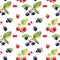 Garden berries hand draw seamless watercolor fabric pattern.