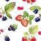 Garden berries hand draw seamless watercolor fabric pattern.