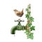 Garden bird came for a drink on a vintage style metal water tap. Watercolor illustration. Hand painted thirsty wren on a