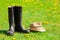 Garden boots and straw hat