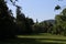 Garden of Buchlovice castle with church tower