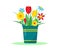 Garden bucket with flowers vector illustration.
