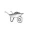 Garden cart with humus. Wheelbarrow engraving. Gardening sign