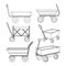 Garden cart icon simple silhouette. Garden work, trolley, and wheelbarrow set