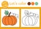 Garden coloring page for children with pumpkin. Vector autumn outline illustration with cute vegetable. Color book for kids with