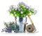 Garden equipment with violet flowers