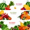 Garden and exoic fruits vector banners set