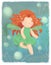 Garden fairy greeting card on green backdrop. Little redhead princess magic banner, poster. Children fairytale print