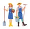 Garden and farmer agriculture workers flat cartoon