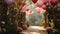 A garden filled with heart balloons of various sizes, creating a dreamy backdrop