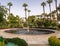 Garden with fountain of the Winter Palace in Luxor, Egypt.