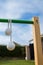 Garden games, ladder toss, in green back garden, ready for family games and summer activities