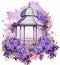 Garden gazebo with purple flowers. Watercolor illustration