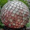 Garden Globe with Red and Silver Tiles on a Sphere