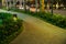 Garden glowing decoration light in the park at night with walkway