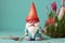 garden gnome crying on a pastel background