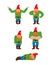 Garden gnome set poses. dwarf happy. sleeping and angry. guilty and sad. Vector illustration