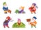Garden gnome. Street decoration fairytale dwarf in various poses exact vector fantasy characters