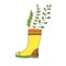 Garden gumboot illustration. T-shirt print design. Cute gardening sticker.