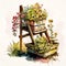 Garden Haven: Watercolor Ladder Planter Boxes Bursting with Spring Life AI Generated