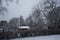 Garden houses under the snow in winter. Berlin, Germany