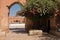 Garden inside remains of a ruined 16th century Saadian Dynasty El Badi palace located in Marrakesh, Morocco